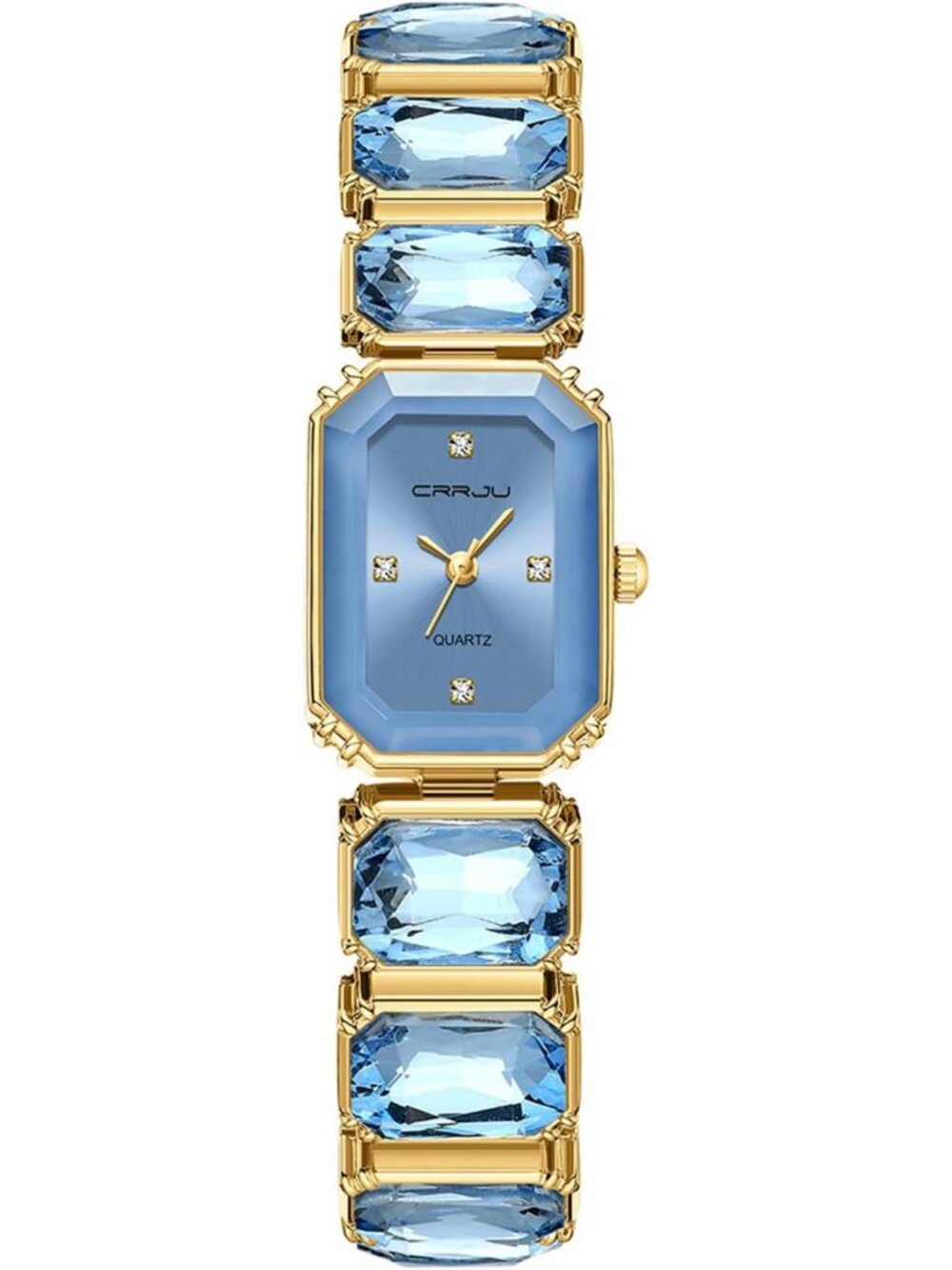 Women's Blue Ladies Square Crystal Quartz Fashion Luxury Movement Wrist Watch